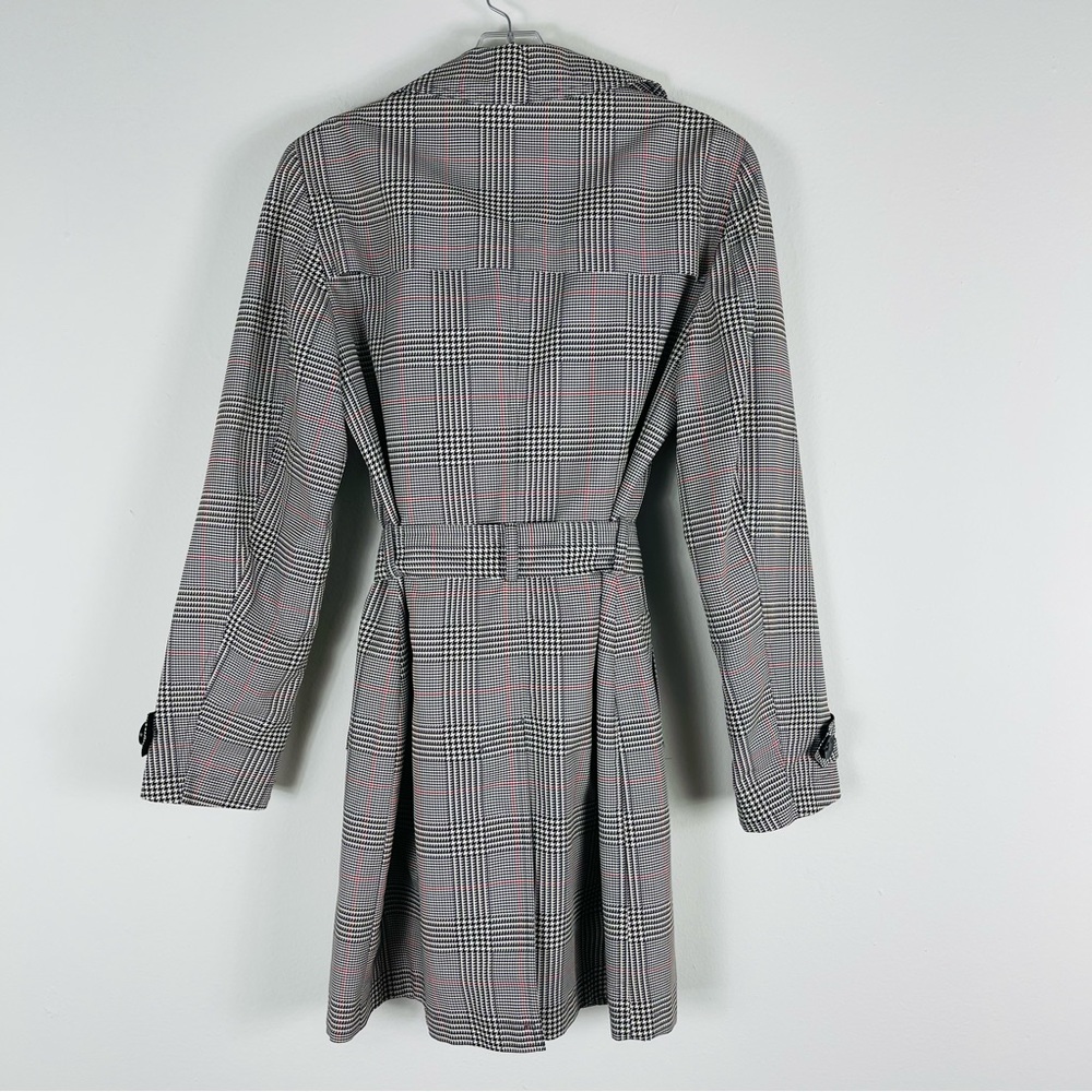 M&S black white plaid houndstooth lightweight trench belted jacket medium - Picture 6 of 9